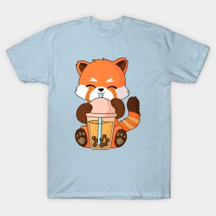 Cute Kawaii Red Panda Boba Tea Bubble Tea Anime T-Shirt